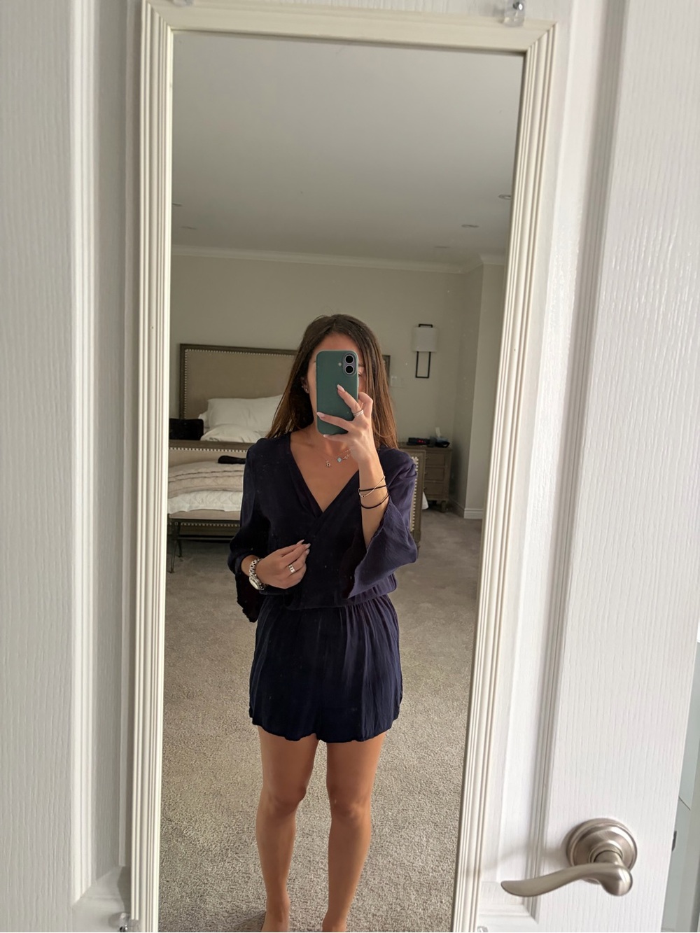Forever 21 Navy V-Neck Long-Sleeve Romper